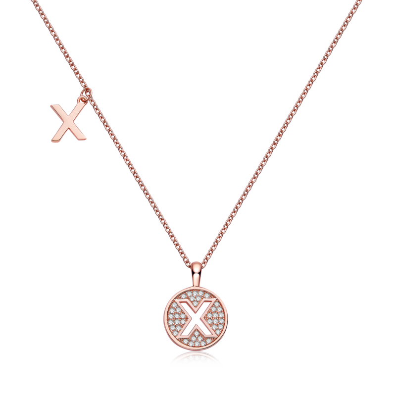 X pendant S925 silver plated rose gold Moissanite diamond light luxury letter necklace